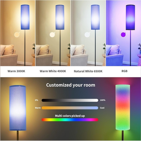 Floor Lamp (3 Dimmable Levels & RGB) with Foot Switch & Remote- Navy Blue Shade - Picture 5 of 9